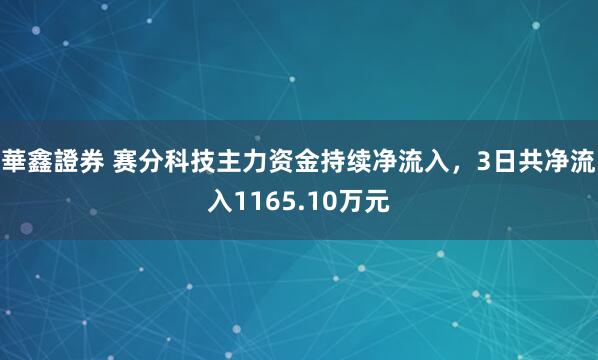 華鑫證券 赛分科技主力资金持续净流入，3日共净流入1165.10万元