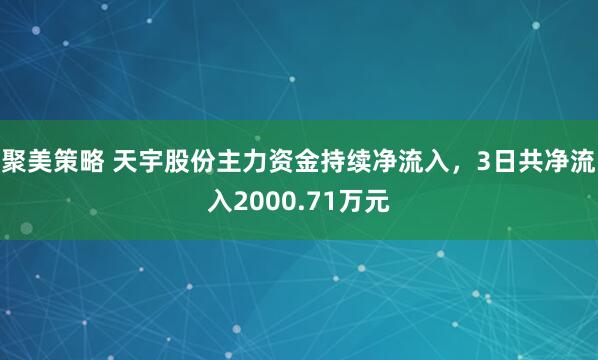 聚美策略 天宇股份主力资金持续净流入，3日共净流入2000.71万元