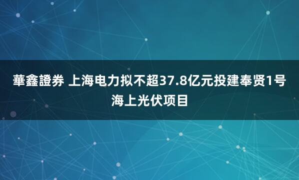 華鑫證券 上海电力拟不超37.8亿元投建奉贤1号海上光伏项目